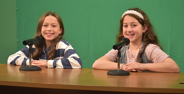 Fifth graders Eloise Vahn and Hannah Marco are the morning news anchors for the whole first week of school on the Wildcat News Network.