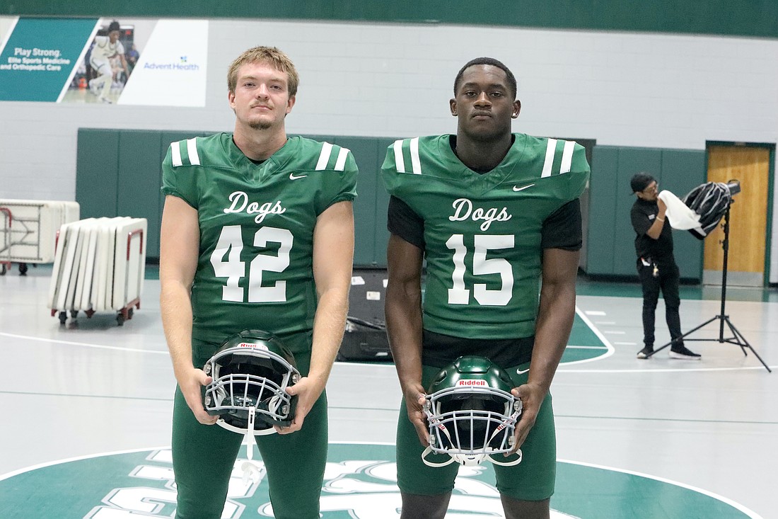 FPC's starting defensive ends Cal Zwirn (left) and Brian Veal will be coming from both sides to pressure the quarterback. Photo by Brent Woronoff