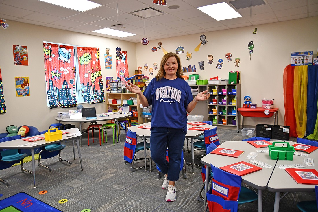 Jaime Pressman, a kindergarten teacher, welcomed students to her Marvel-ous room, themed after the comic book publisher.