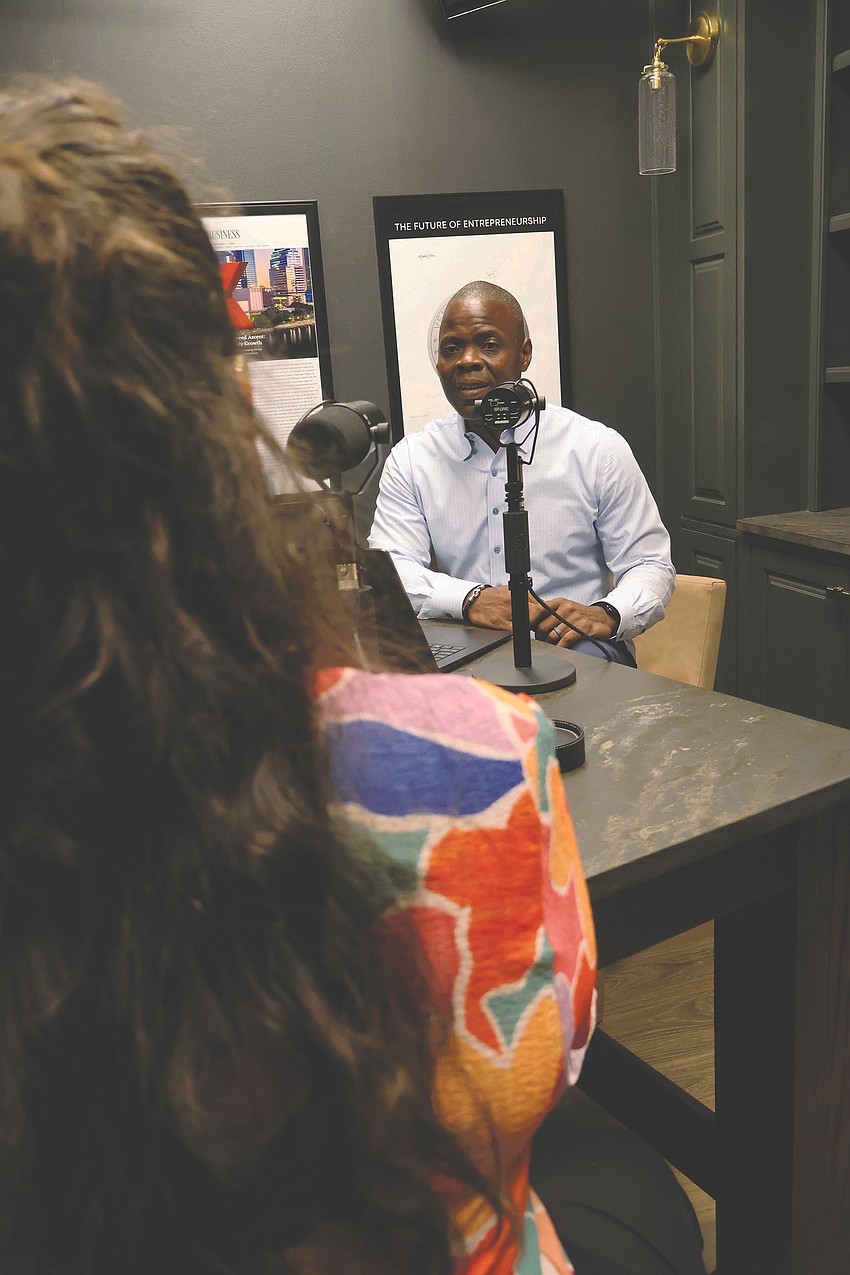 Robinson records an episode of the AIQ Podcast, one of four programs under the Chamber’s Center for Applied Infrastructure.