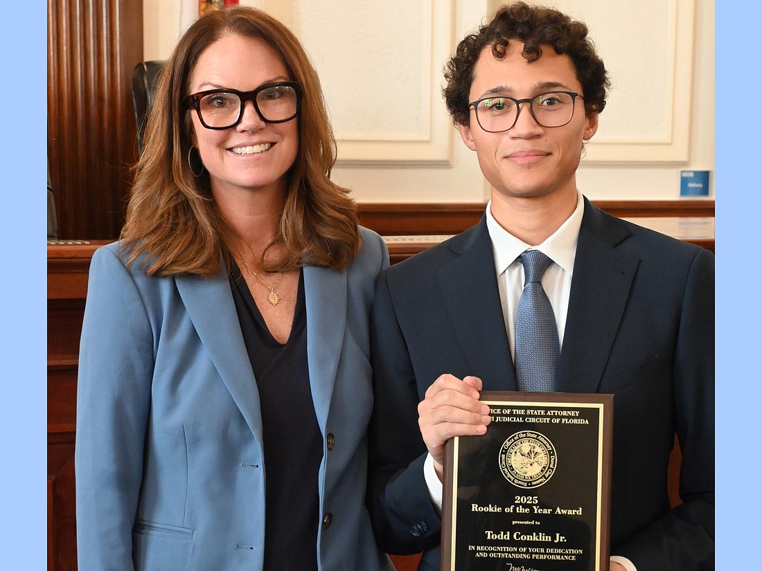 State Attorney for the 4th Judicial Circuit Melissa Nelson and Todd Conklin Jr., the office’s 2025 Rookie of the Year Award recipient.
