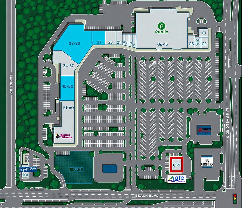 Tampa-based GTE Financial is planning to build-out a branch at Intracoastal Plaza at 14444 Beach Blvd. The shopping center is at southeast Beach Boulevard and San Pablo Road.