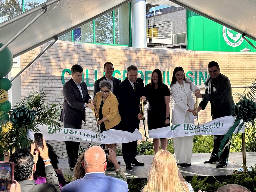 Officials from the University of South Florida celebrate the opening of a new expansion to the College of Nursing building on the university’s Tampa campus on Friday, August 14, 2026. Officials from the University of South Florida celebrate the opening of a new expansion to the College of Nursing building on the university’s Tampa campus on Friday, August 14, 2026.